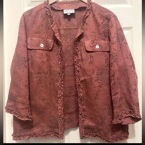 Cottage Clothing Inc 2 Piece 100% Linen‎ Set Size M Boho Blazer Skirt Floral Art